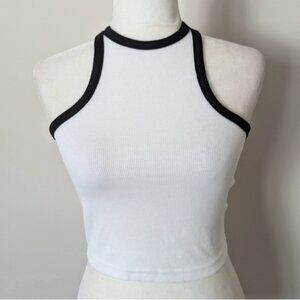 Black and White Ribbed Contrast Crop Tank Top